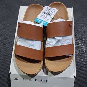 REEF Vista Luxe Thea Womens Size 8.5 Leather Brown Slides Slip On CJ7371 NIB